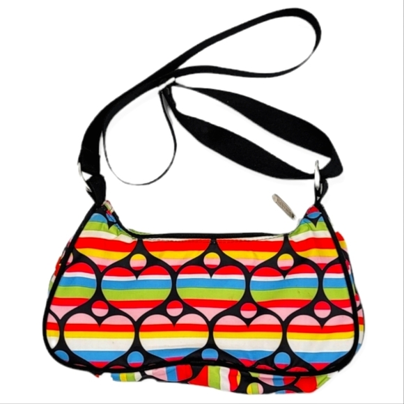 LeSportSac 10Hx4Wx3D Multi Colored Crossbody Bag Nylon Rainbow Hearts - Picture 5 of 10